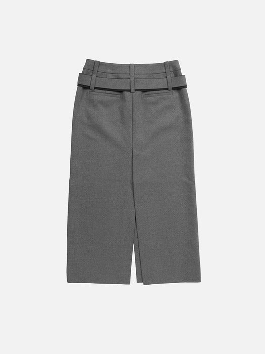 Instantfunk Tie Belted Long Skirt - Grey