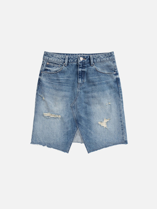 Instantfunk H Line Slit Denim Skirt - Blue