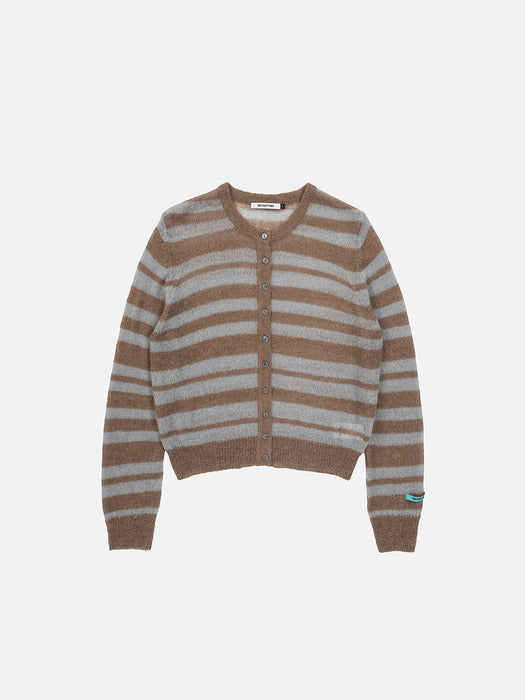 Instantfunk Round Neck Stripe Cardigan - Brown