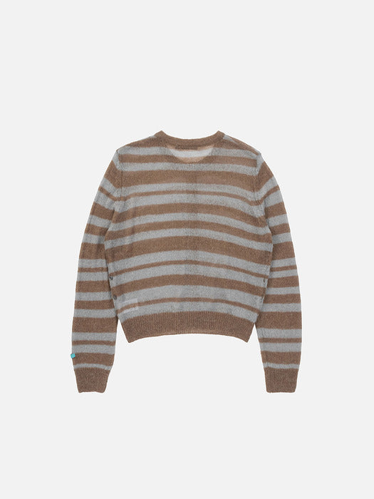 Instantfunk Round Neck Stripe Cardigan - Brown