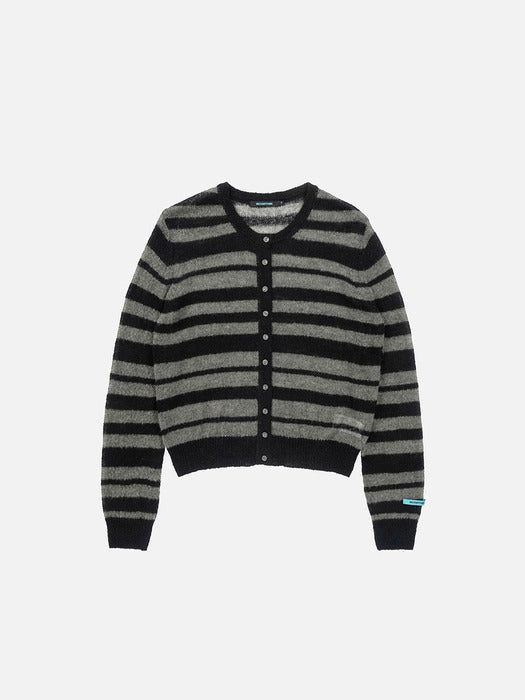 Instantfunk Round Neck Stripe Cardigan - Khaki