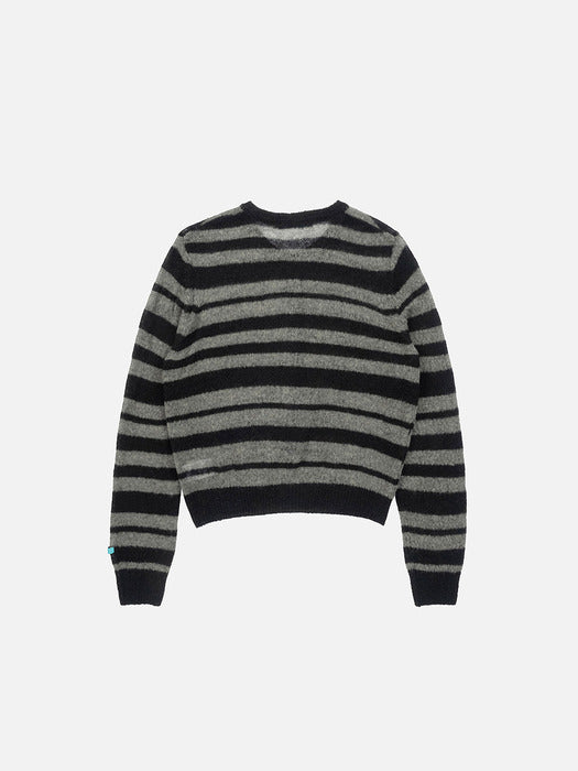 Instantfunk Round Neck Stripe Cardigan - Khaki
