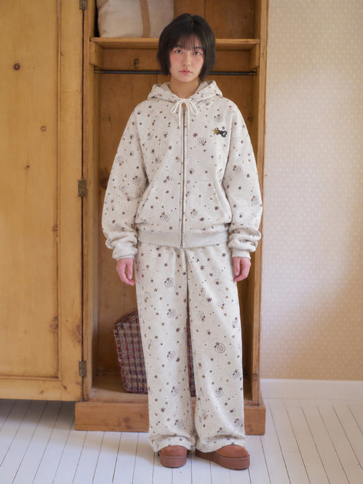 Ambler Curly Star hoodie Zip-Up Wide Pants Set-Up (Oatmeal)