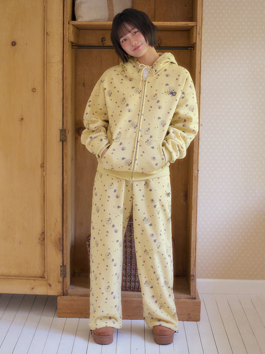 Ambler Curly Star hoodie Zip-Up Wide Pants Set-Up (Yellow)