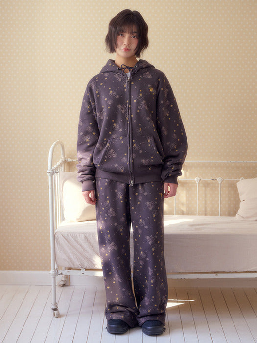 Ambler Curly Star hoodie Zip-Up Wide Pants Set-Up (Dark Brown)