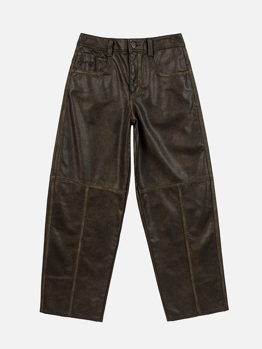 Instantfunk Washed Leather Panel Pants - Brown