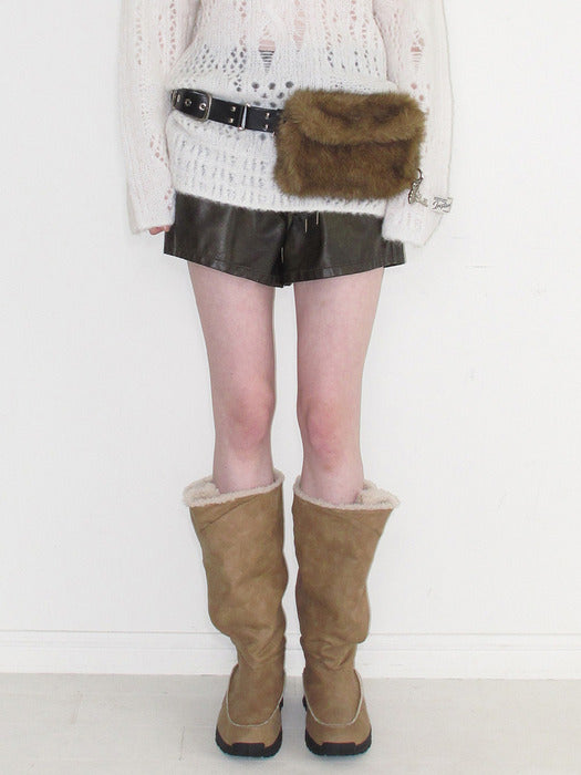 Instantfunk Washed Faux Leather Shorts - Brown