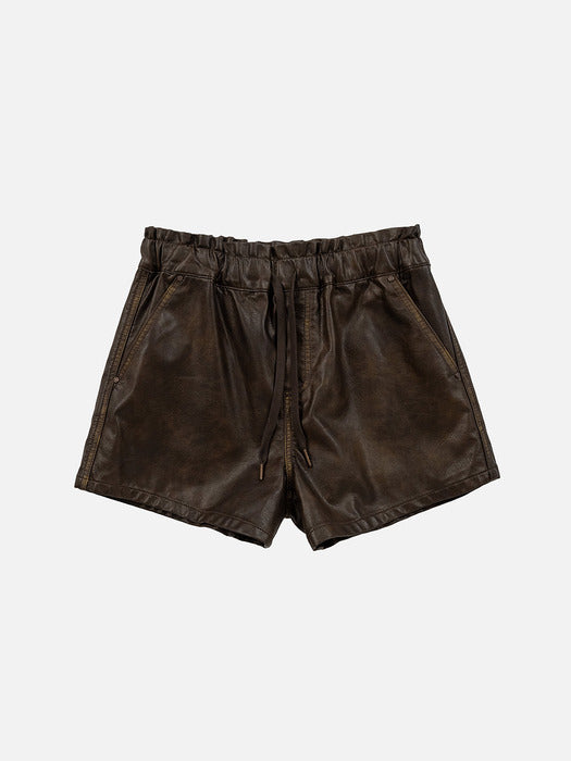 Instantfunk Washed Faux Leather Shorts - Brown