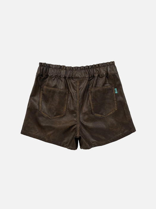 Instantfunk Washed Faux Leather Shorts - Brown
