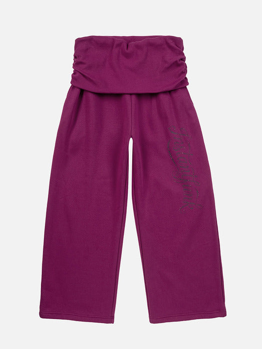 Instantfunk Rhinestone Folded Waist Sweat Pants - Purple