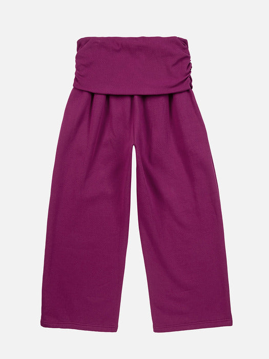 Instantfunk Rhinestone Folded Waist Sweat Pants - Purple