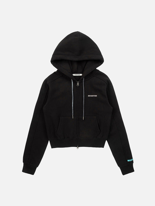 Instantfunk Rhinestone Zip Hood Up Hoodie - Black