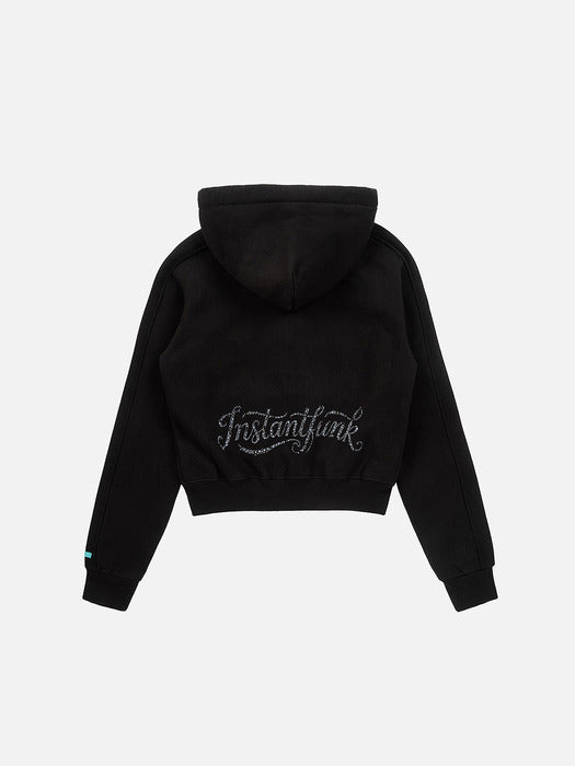 Instantfunk Rhinestone Zip Hood Up Hoodie - Black