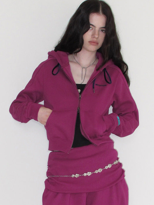 Instantfunk Rhinestone Zip Hood Up Hoodie - Purple