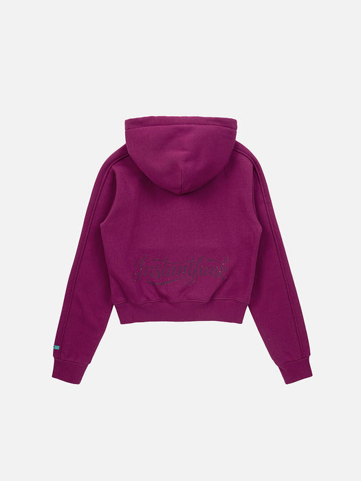 Instantfunk Rhinestone Zip Hood Up Hoodie - Purple