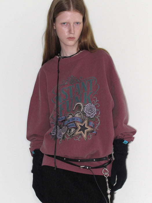 Instantfunk Washed Oversized Sweatshirt - Burgandy