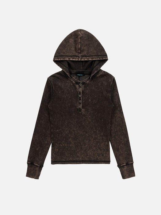 Instantfunk Slim Fit Pigment Hooded Tee - Brown