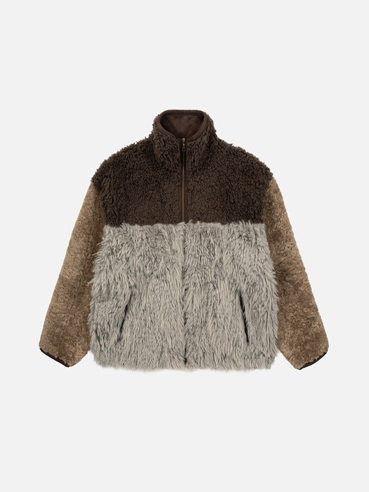Instantfunk Mixed Fur Fleece Zipup Jacket - Khaki