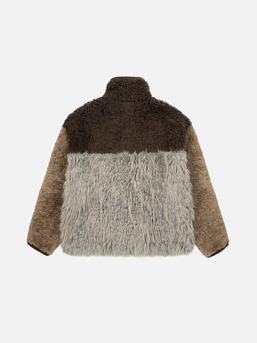 Instantfunk Mixed Fur Fleece Zipup Jacket - Khaki