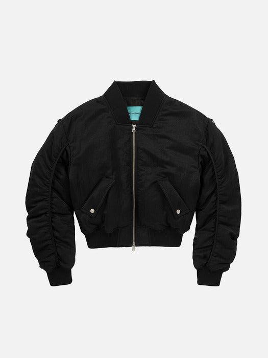 Instantfunk Cropped Shirring Bomber Jacket - Black