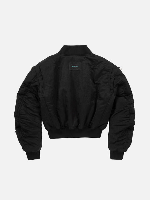 Instantfunk Cropped Shirring Bomber Jacket - Black