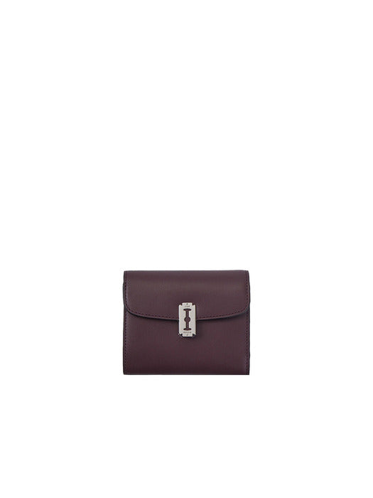 Vunque Semi Lune Tri-Fold Half Wallet Plum Burgundy
