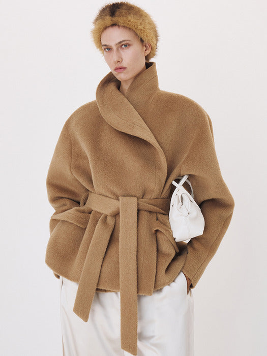 Recto Opera Collar Lama Wool Coat (Ochre)