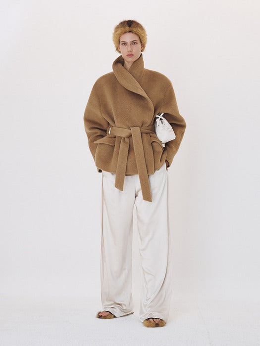 Recto Opera Collar Lama Wool Coat (Ochre)