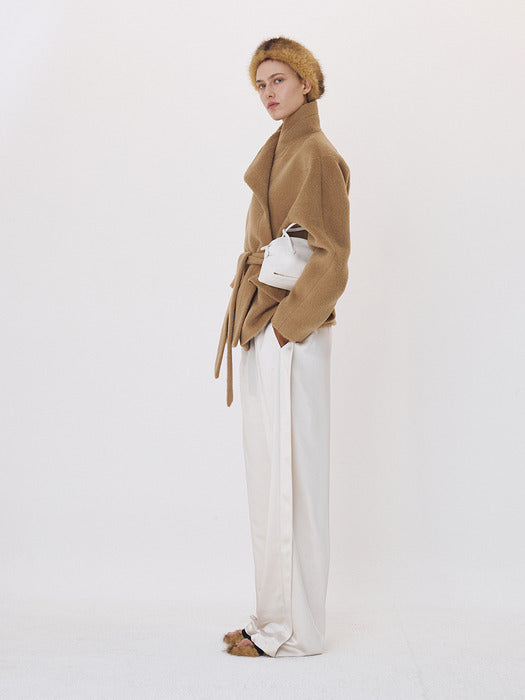 Recto Opera Collar Lama Wool Coat (Ochre)