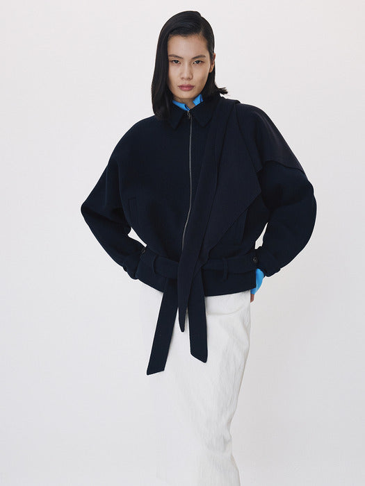 Recto Handmade Wool Belted Jumper (Dark Navy)
