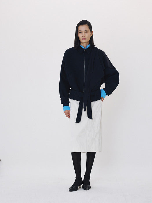 Recto Handmade Wool Belted Jumper (Dark Navy)