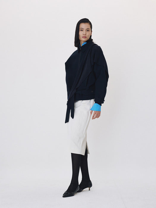 Recto Handmade Wool Belted Jumper (Dark Navy)
