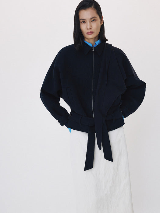 Recto Handmade Wool Belted Jumper (Dark Navy)