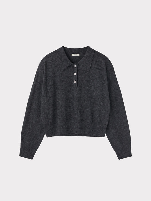 Recto Double Shoulder Polo Knit Top (Charcoal Grey)