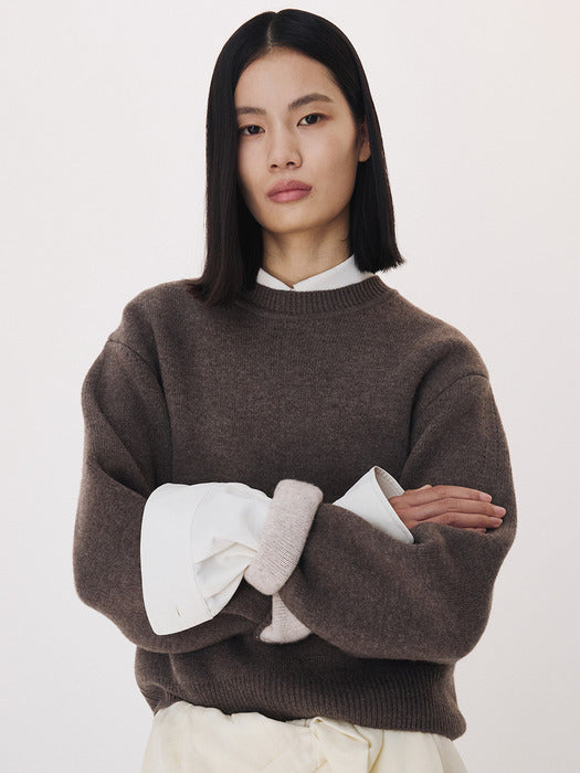 Recto Double Face Contrast Knit Top (Taupe Brown)