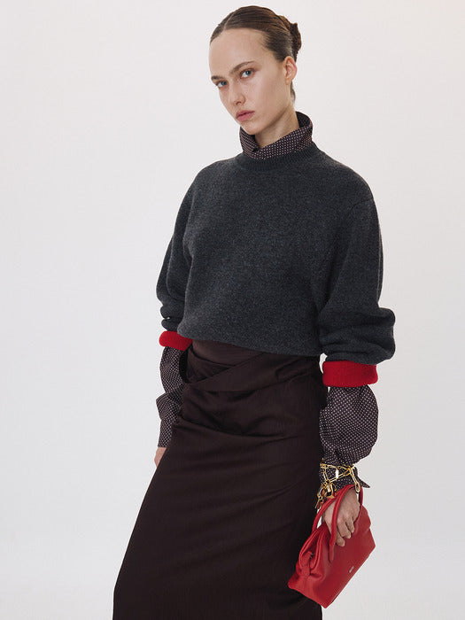Recto Double Face Contrast Knit Top (Charcoal Grey)