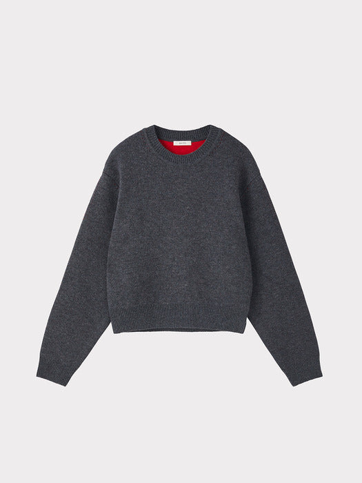 Recto Double Face Contrast Knit Top (Charcoal Grey)