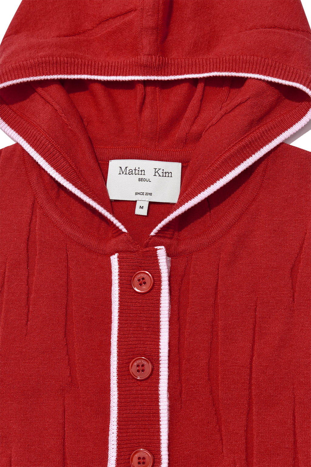 [matinkim] WRINKLE HOODY BUTTON KNIT VEST IN RED