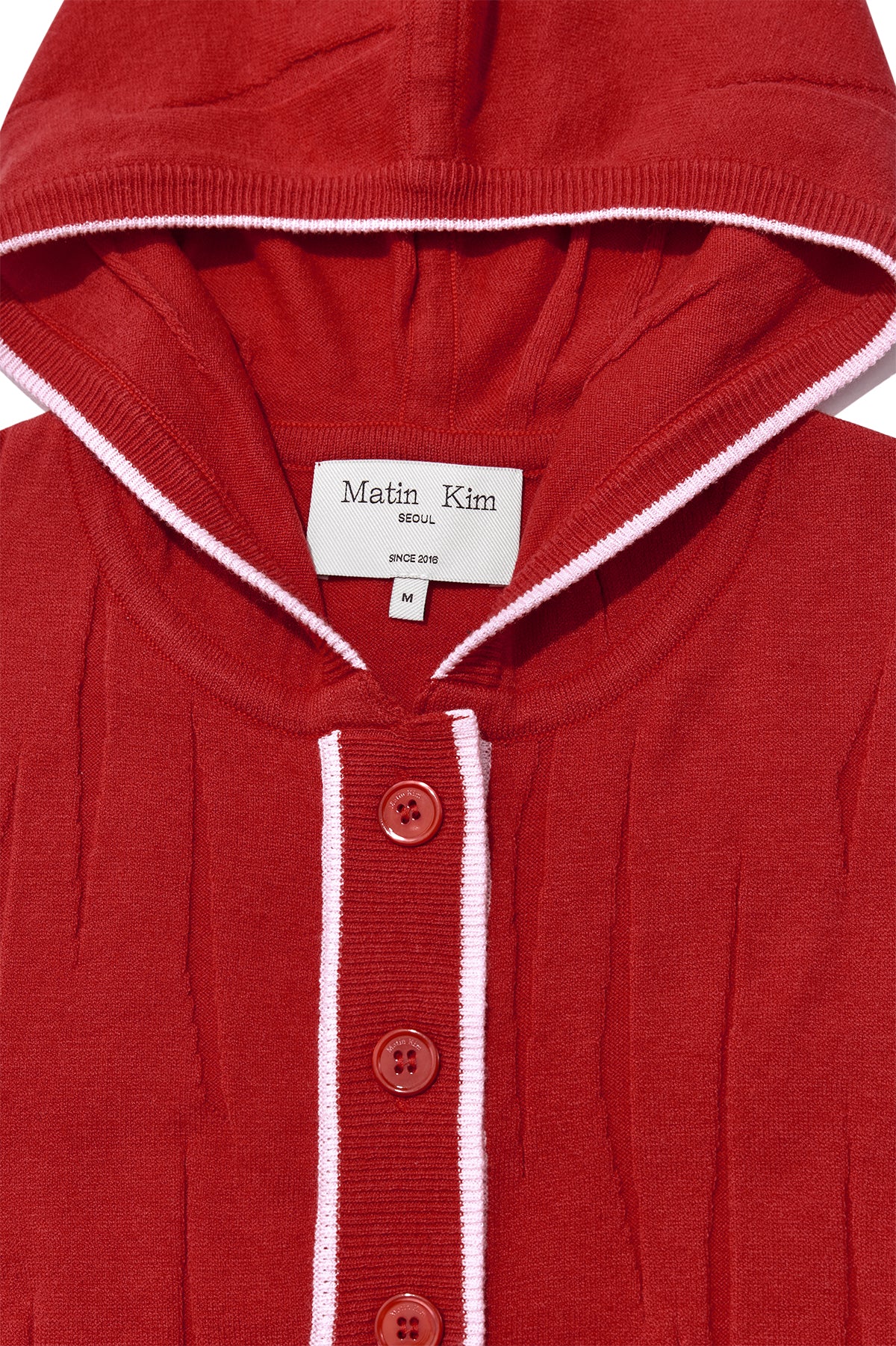 [matinkim] WRINKLE HOODY BUTTON KNIT VEST IN RED