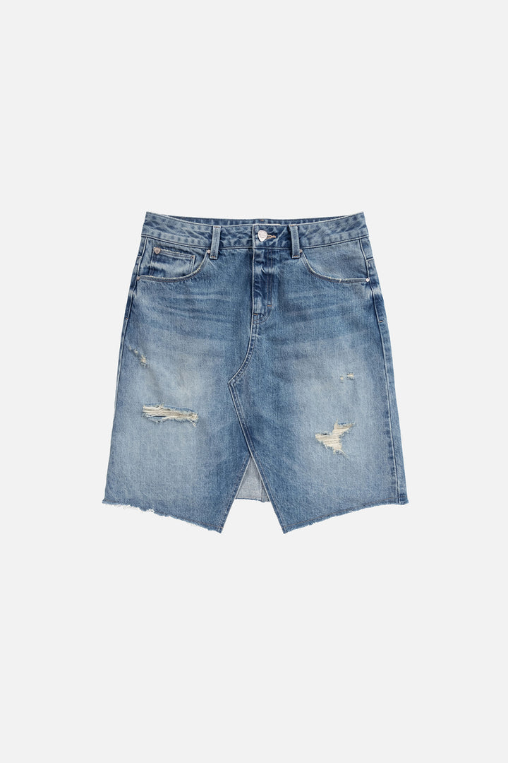 Instantfunk H Line Slit Denim Skirt - Blue