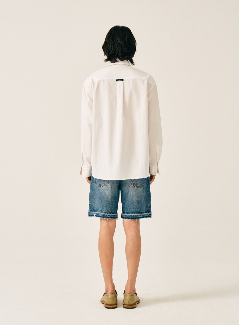 [satur] Micro Destroyed Denim Shorts - Mid blue