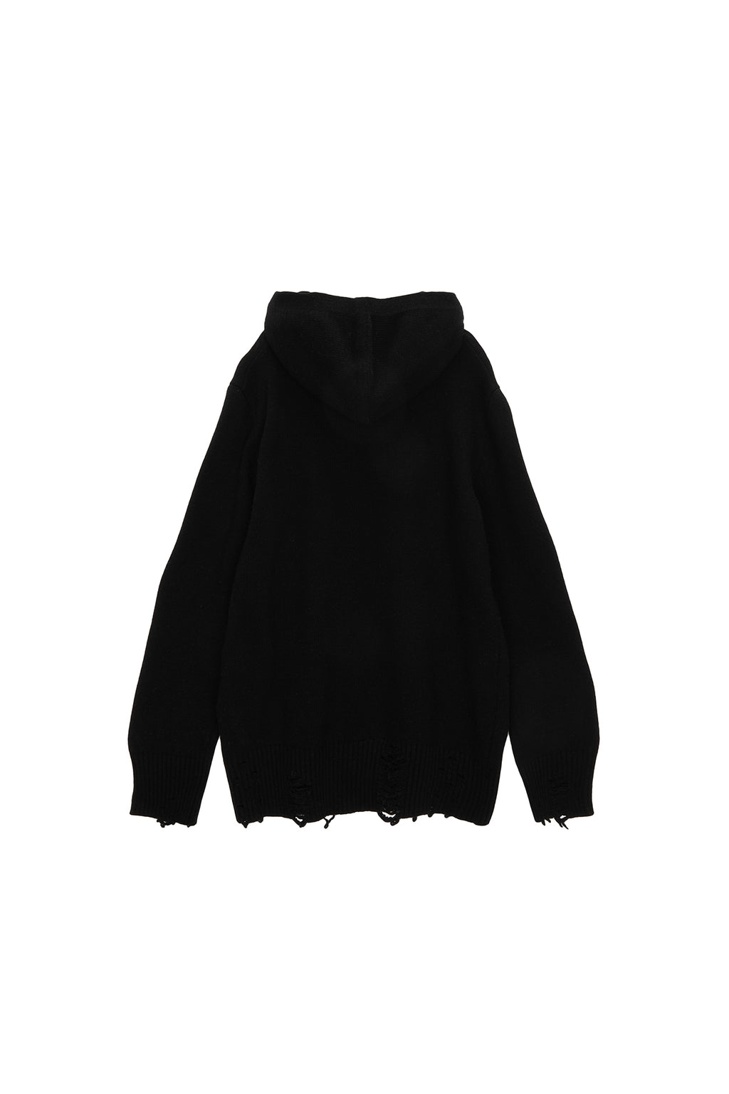 [matinkim] DAMAGE LOGO KNIT HOODIE IN BLACK