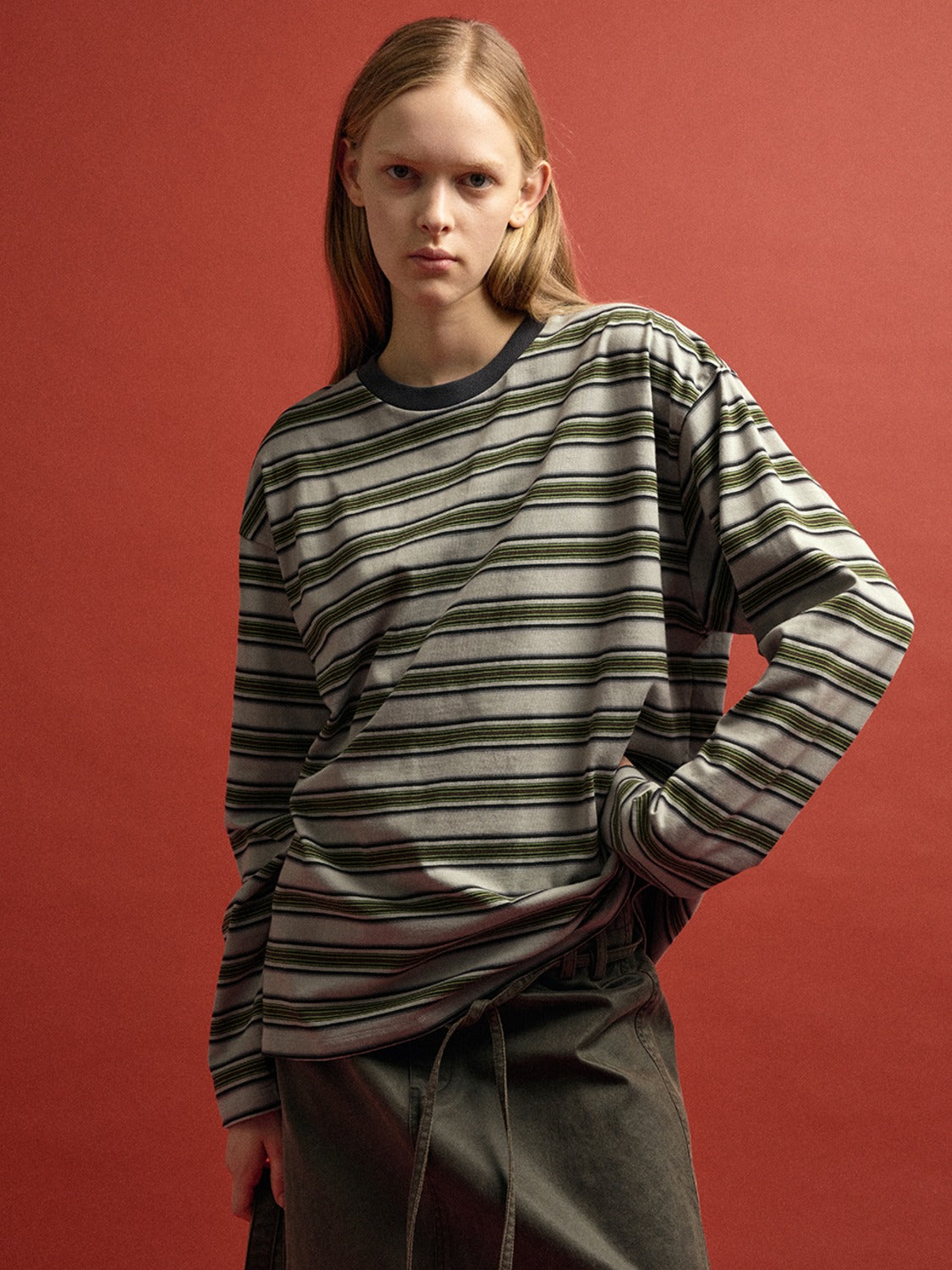 Facade Pattern Stripe Long Sleeve T-shirt