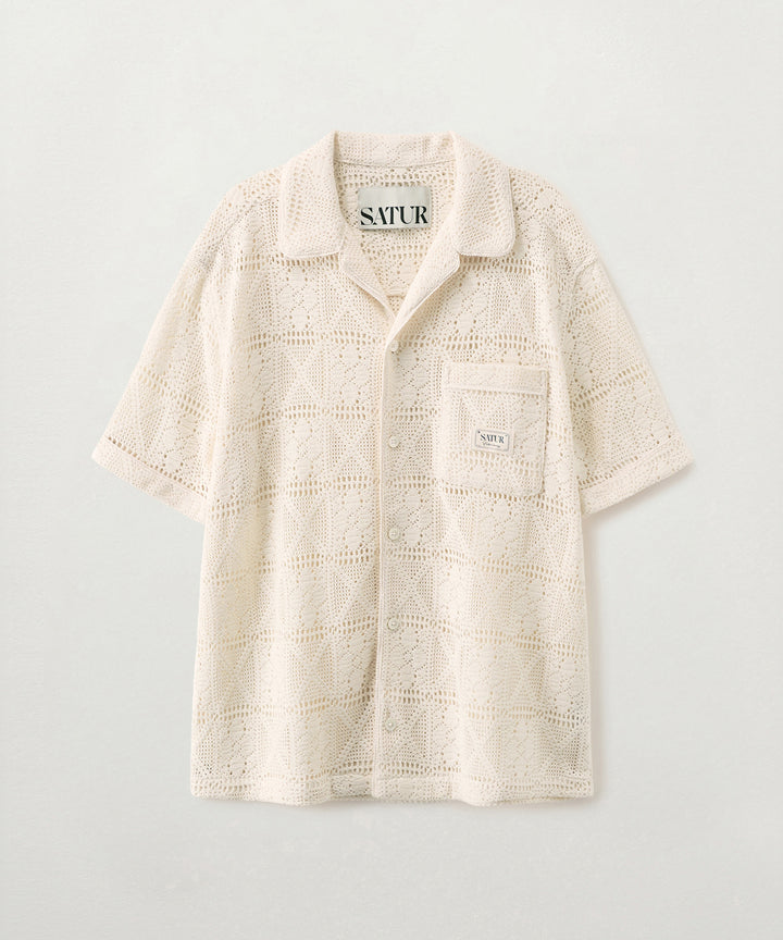 Satur Crochet Collar Half Shirt - Cream