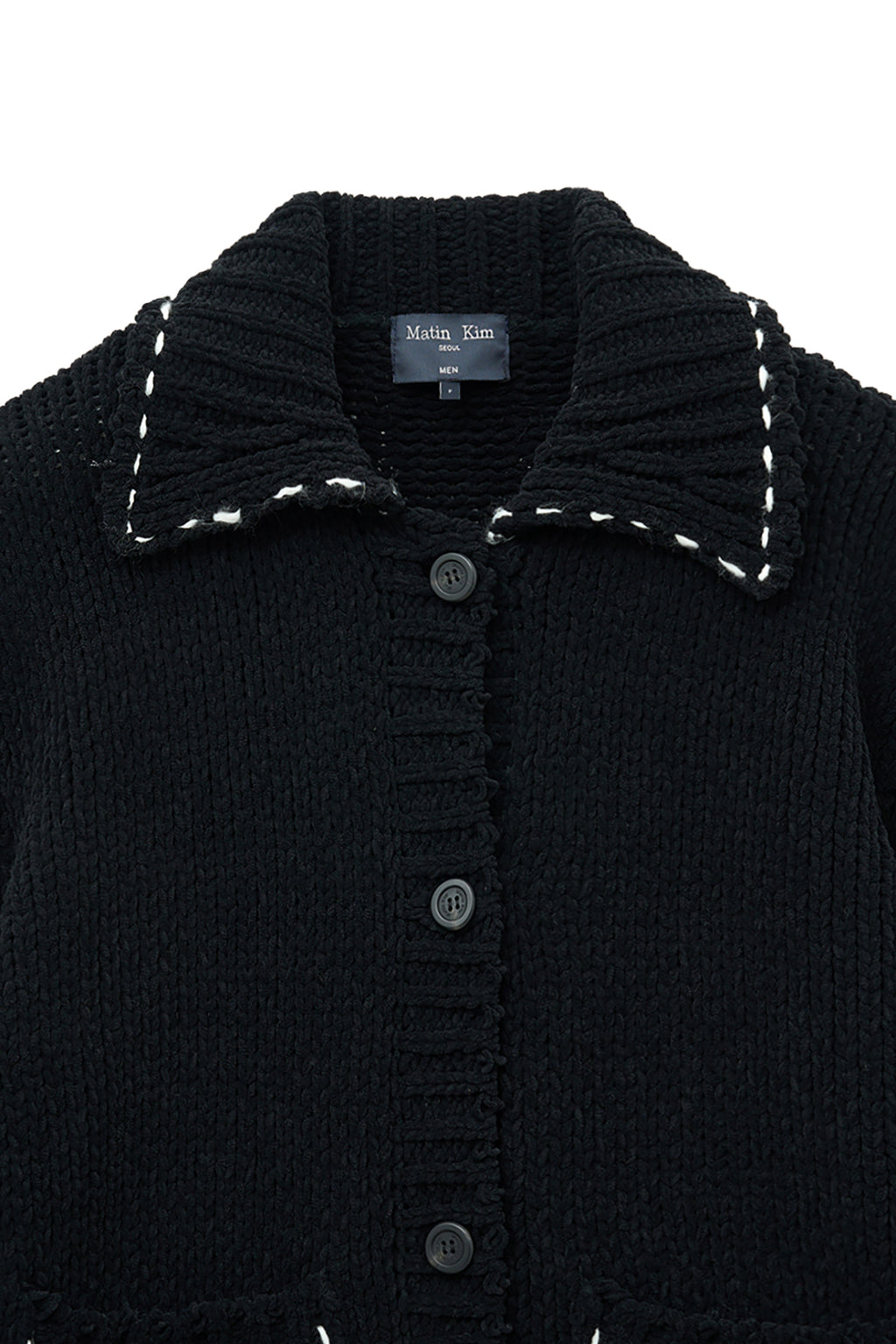[matinkim] HANDMADE COLLAR KNIT CARDIGAN FOR MEN IN BLACK