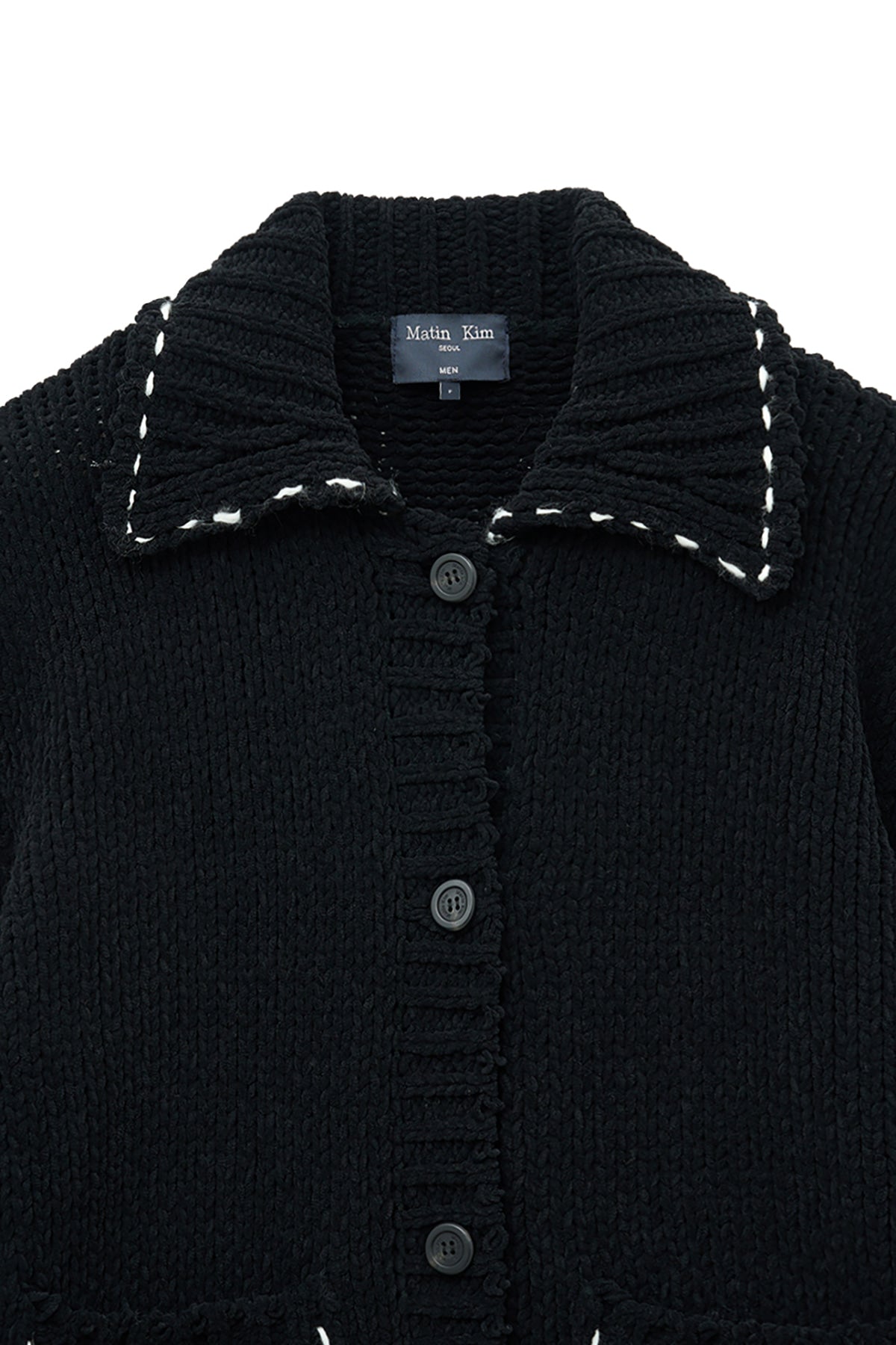 [matinkim] HANDMADE COLLAR KNIT CARDIGAN FOR MEN IN BLACK