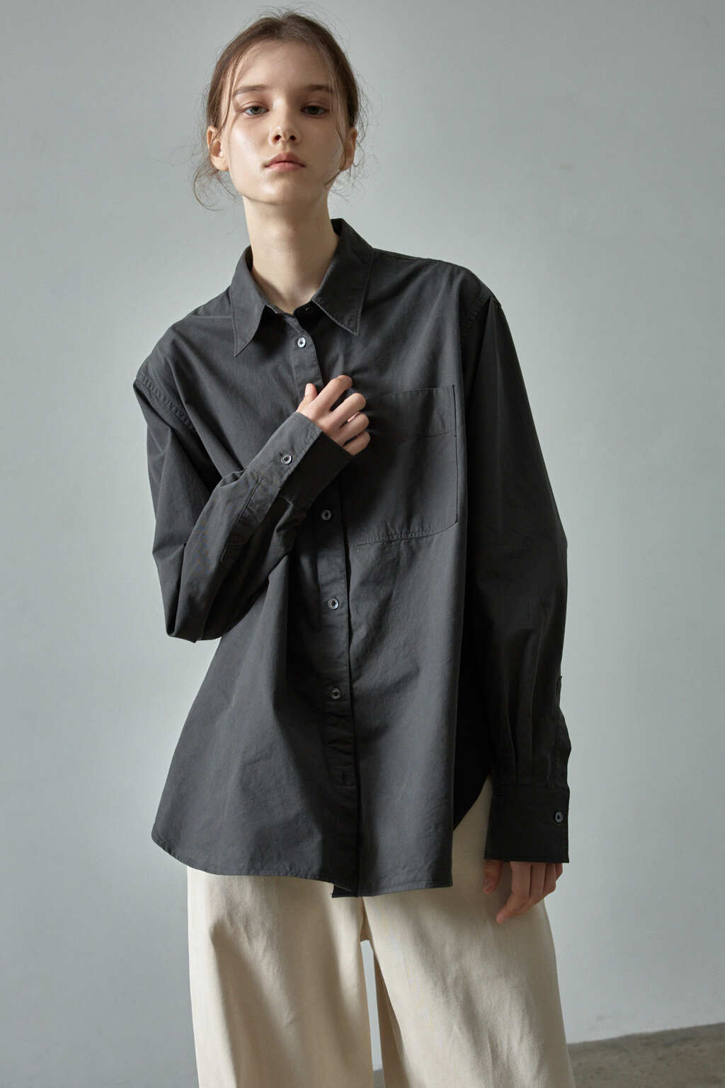 Facade Pattern Classic Peached Cotton Shirt charcoal
