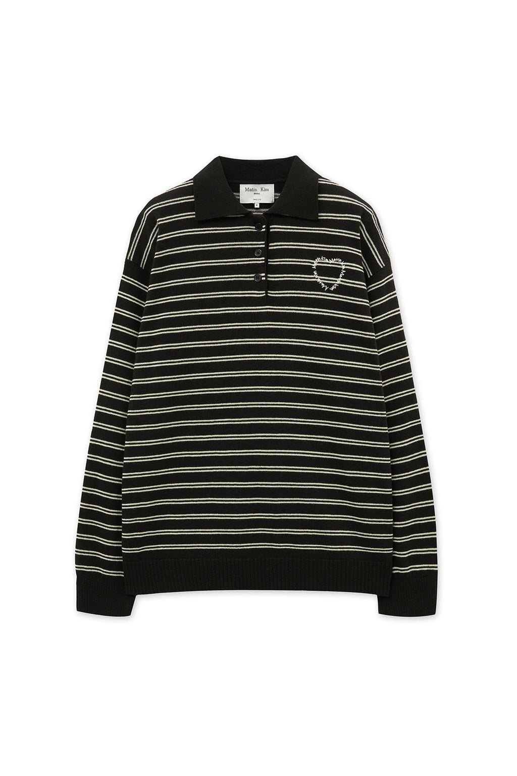 [matinkim] HEART LOGO COLLAR STRIPED PULLOVER IN BROWN
