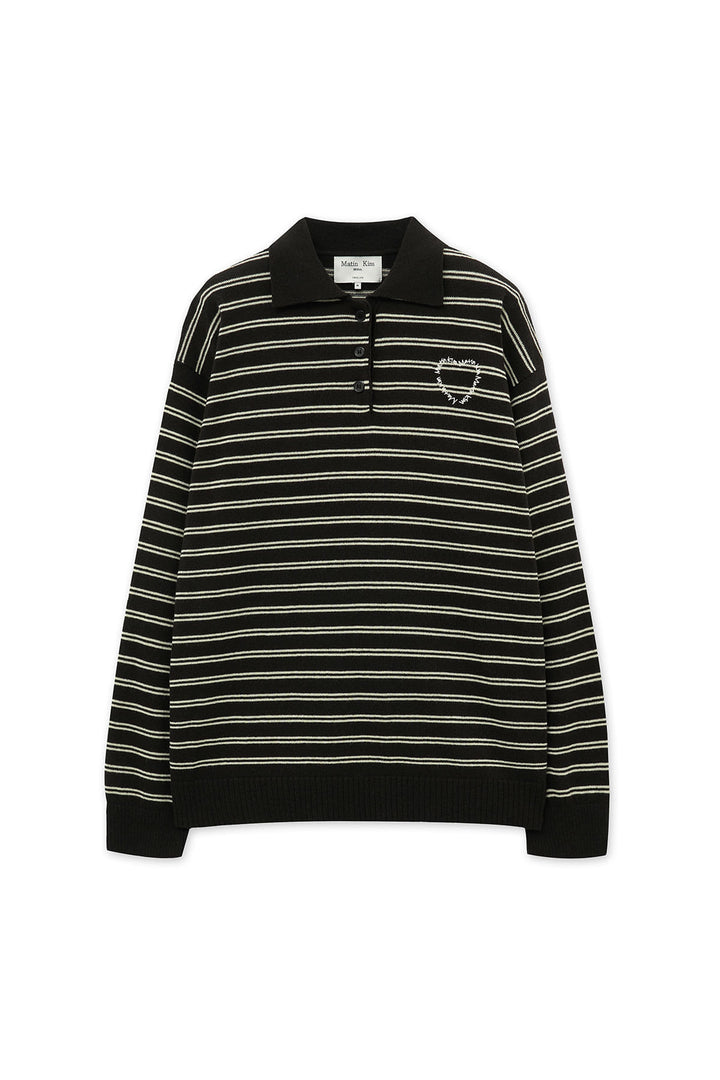 Matinkim Heart Logo Collar Striped Pullover IN Brown