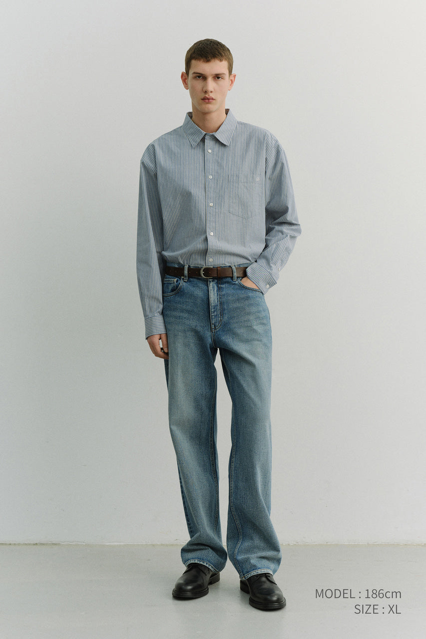 Dunst Unisex 2-Way Oversized Striped Shirt Blue Stripe